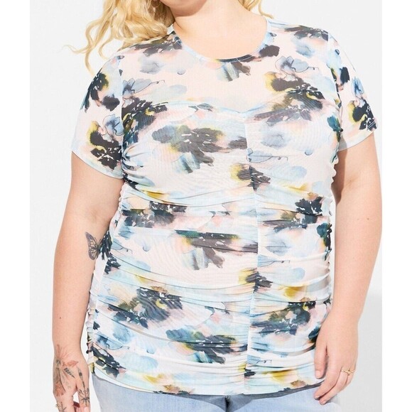 Torrid Stretch Mesh Crew Neck Ruched Top Floral Plus Size 4X (26) - Picture 13 of 13